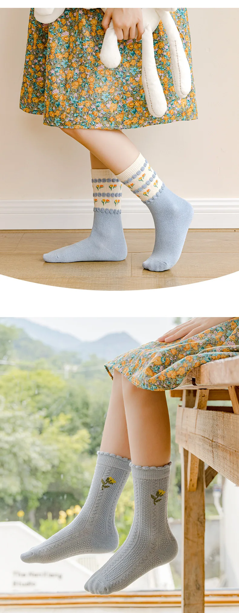 5 Paar Kinder-Blumensocken Kleinkind-Mädchensocken Frühling Herbst Blumenstickerei Atmungsaktive Kindersocken – Detail 6