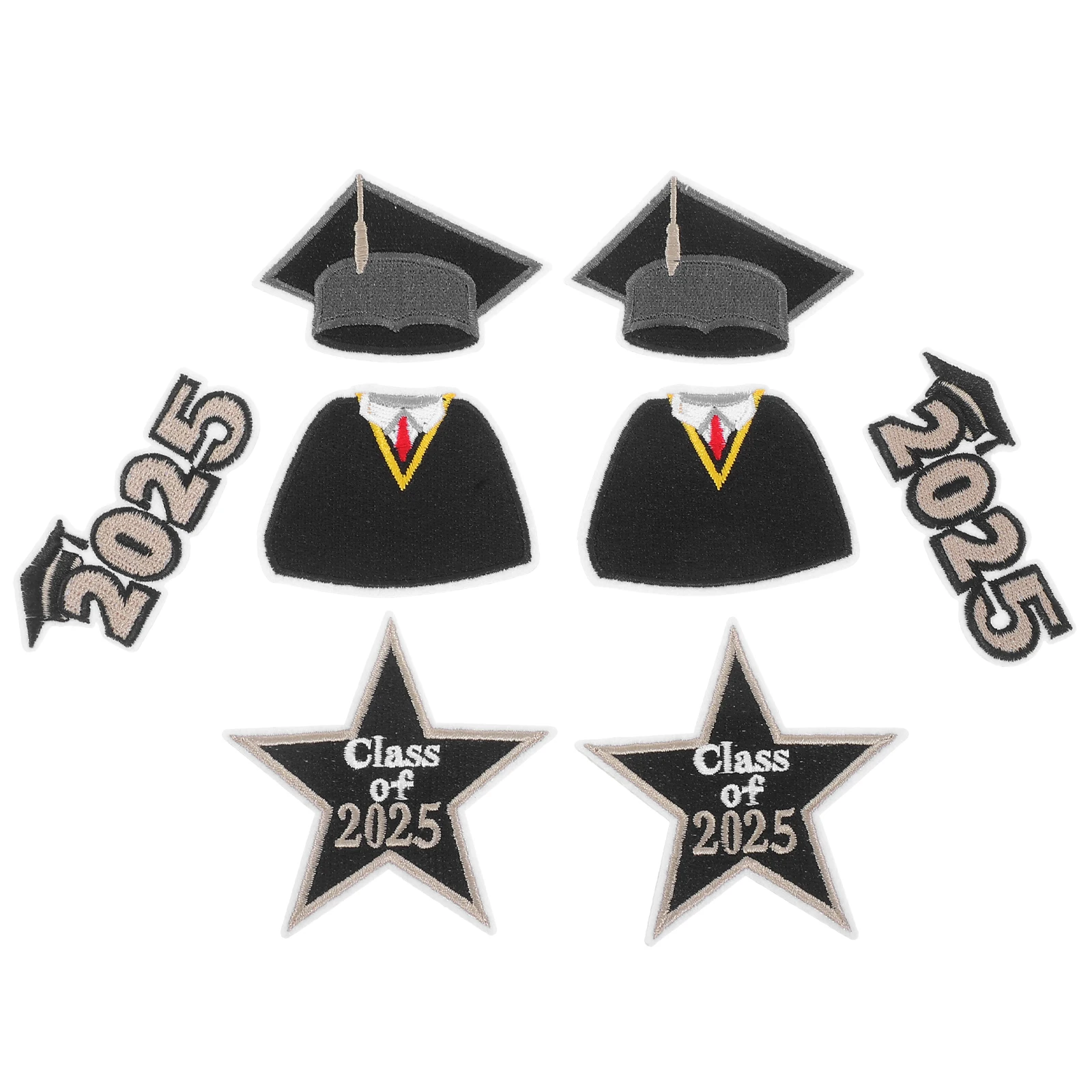 

8pcs Graduation Hat Patch Patches Iron On Decorative Class Embroidery Sticker of 2025 Self Adhesive Durable Versatile