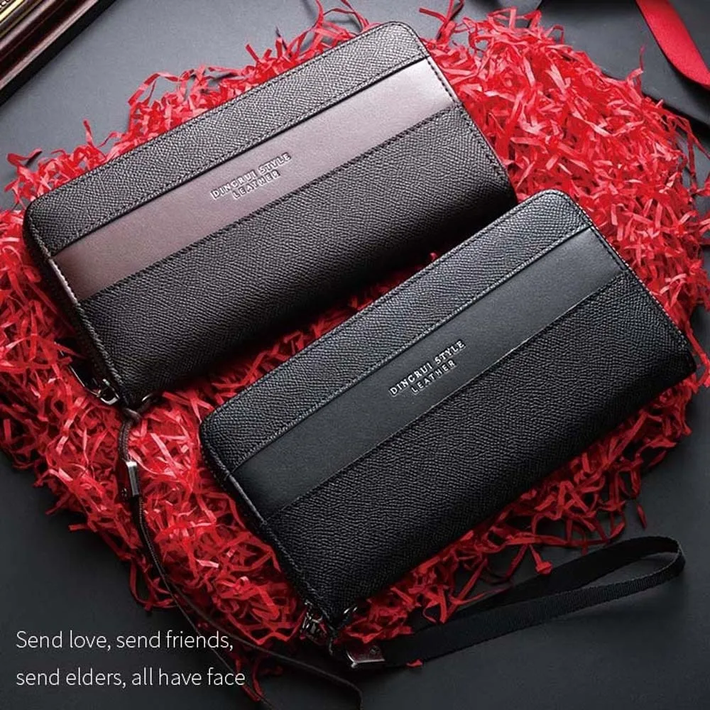 

Large Capacity PU Men's Wallet Anti-splash Water Classic Coffee Phone Bag Solid Color Multiple Card Holder Black Casual Purse