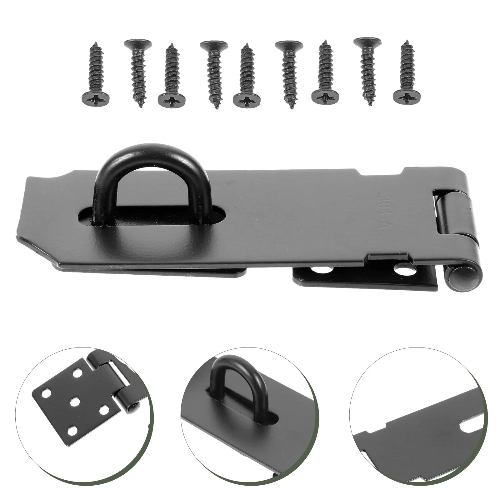 1Set Black Stainless Steel Hasp Lock Heavy Duty Multi-Function Door Lock Easy Install Smooth Operation for Cabinets Windows