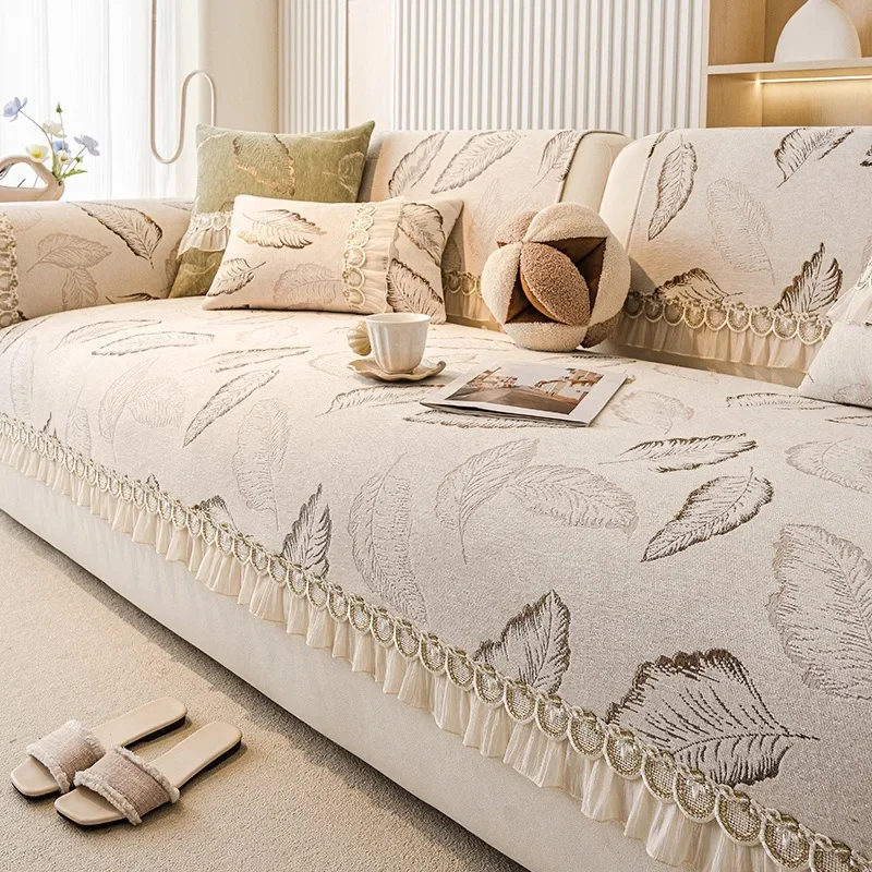 

1PC Printed Chenille Sofa Cover All Seasons Universal Non-slip Sofa Mat with Skirt French Style Couch Towel for Living Room 쇼파패드
