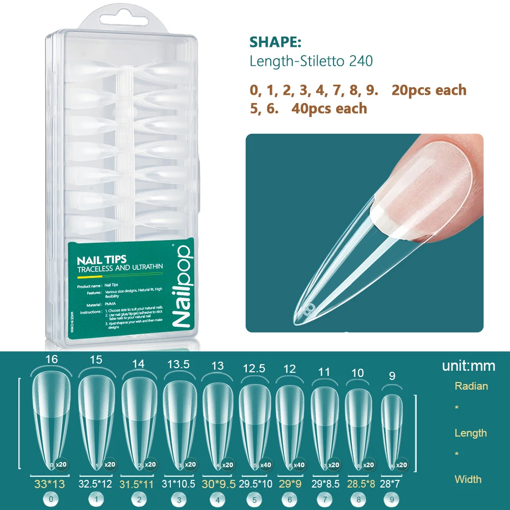NAILPOP 240PCS Soft Gel Nail Tips Kit Full Cover Nail Extensions Vorgeformte Halbmatte Acryl Falsche Gelly Nails Salons Home DIY – Detail 11