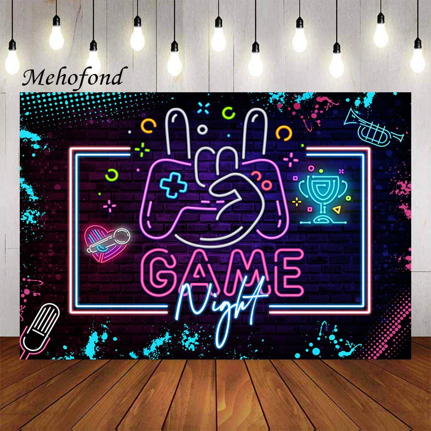 Mehofond Photography Background Game Nightr Glow Neon Game on Sleepover Slumber Boy Birthday Party Decor Photo Backdrop Studio