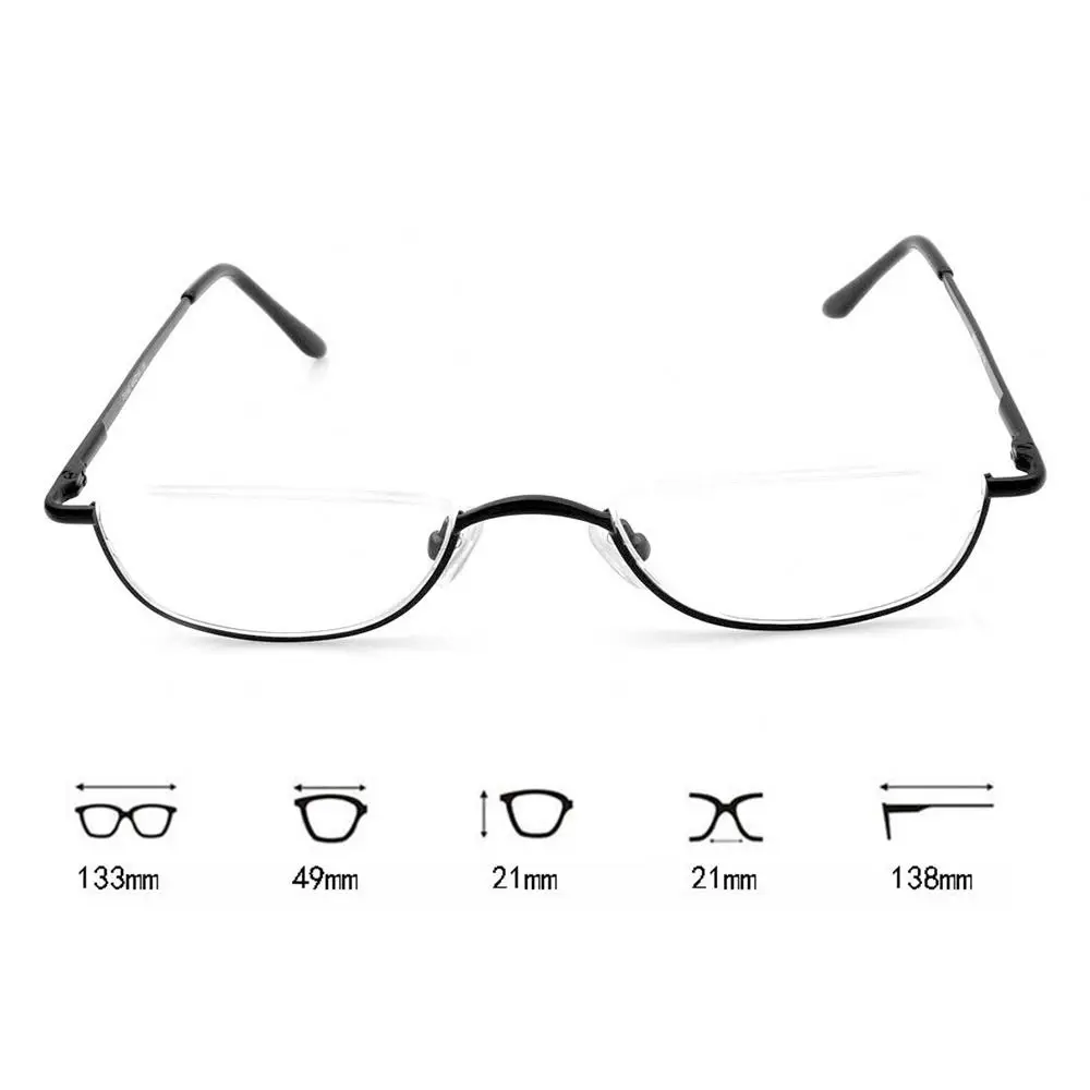 Flexible Portable Spring Hinge Half Frame Metal +1.00~+4.0 Diopter Eyeglasses Reading Glasses Half Moon Reading Glasses