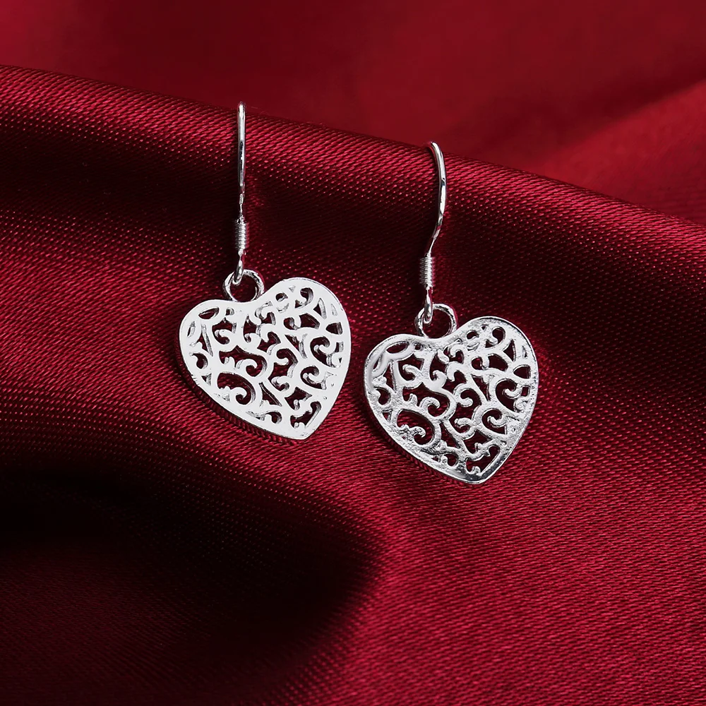 

New Arrive 925 Sterling Silver Women Heart Cute Sweet Wedding Party Earring Jewelry Best Gift Girl Nice Retro Valentine'S Gift