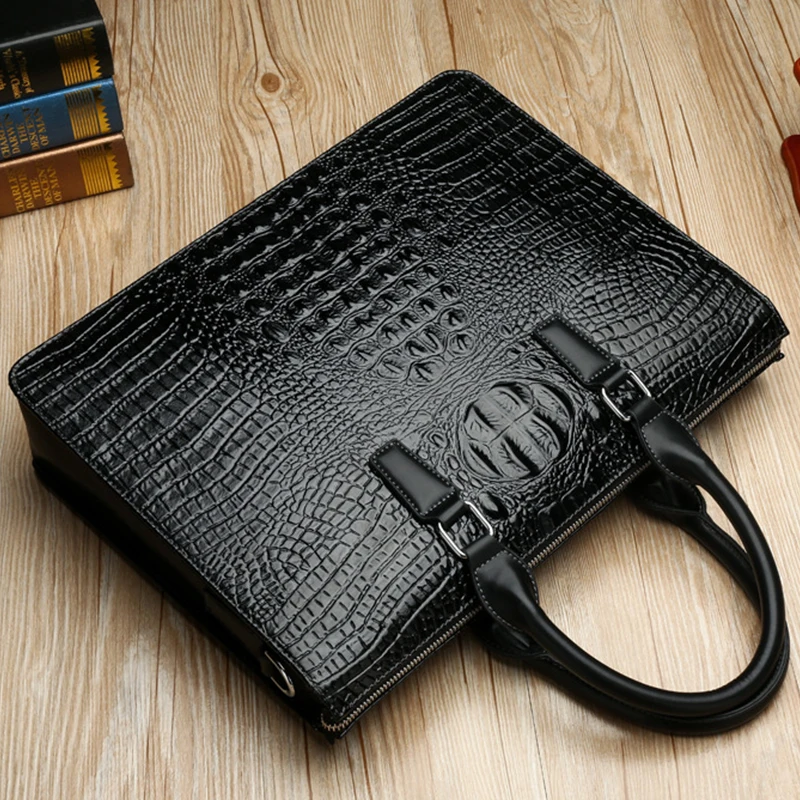 Crocodile Print Business Handbag Alligator print Briefcase Formal Business Portfolio PU Leather Men Shoulder Bag 14in laptop bag