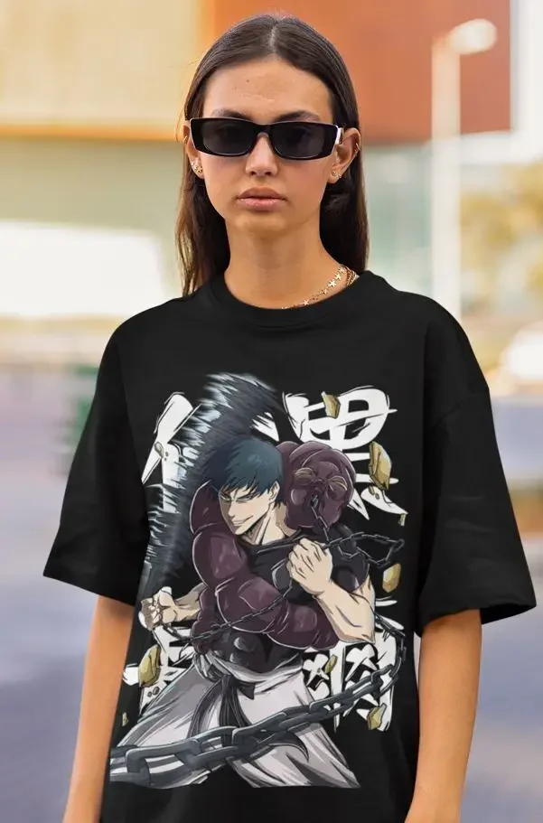 Jujutsu Kaisen Fushiguro Toji T-shirt Anime Horror Black Short Sleeve All Size