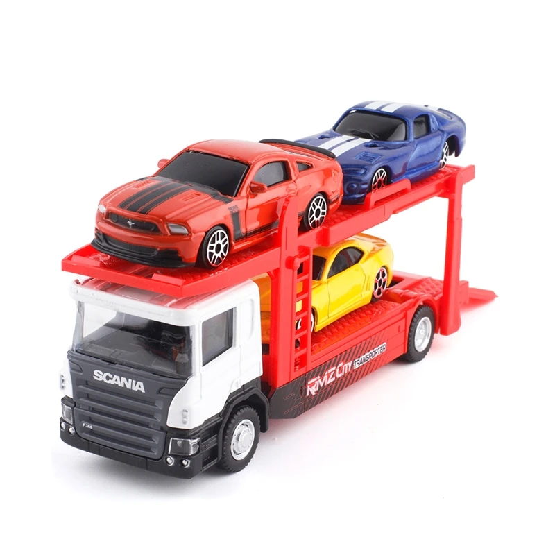 1/64 Scania Car Trailer Tow Truck MAN Oil Tanker Container Transporter Toy Model Miniature Free Wheel Diecast Engineering Boy