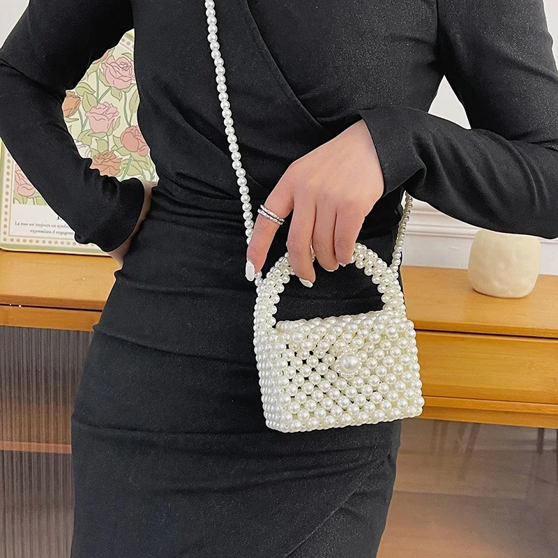 Ladies Bags 2023 Handmade Woven Beaded Pearl Bags for Women Handbags New Fashion Trend Beach Vacation Phone Clutch Party Bags