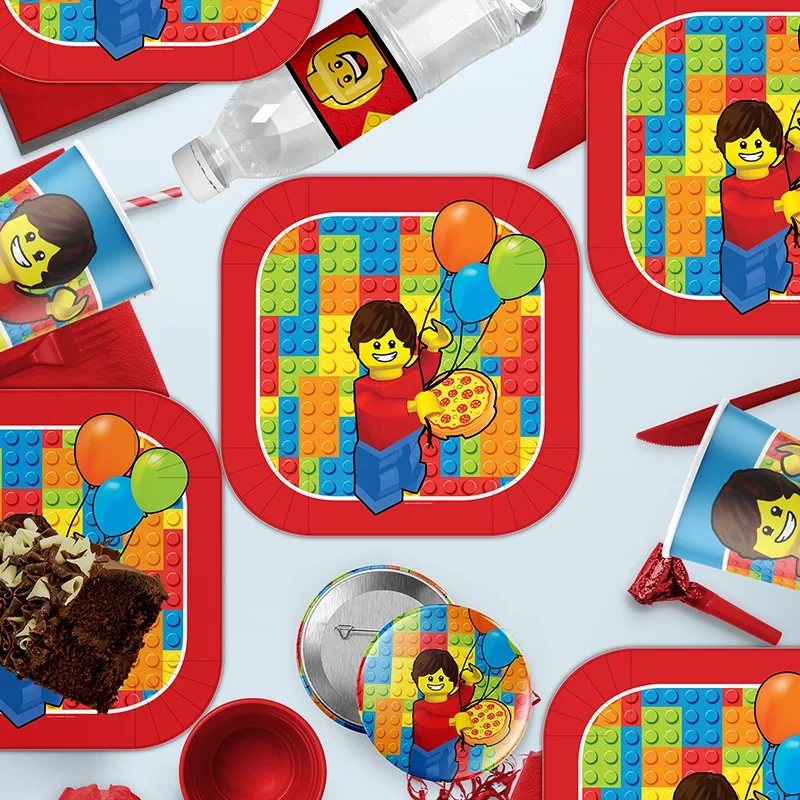 

Building Blocks Theme Birthday DIY Party Disposable Tableware tablecloth water bottle label baby shower decoration supplies