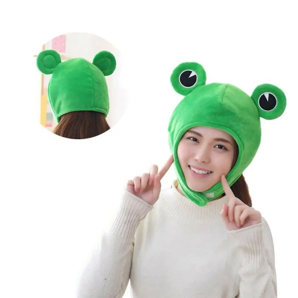 Cute Plush Frog Hat Big Eyes Frog Scarf Cap Earflap Warm Ski Hat Full Headgear For Women Men Novelty Cosplay Costume Photo Props