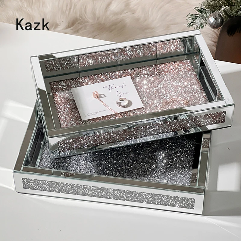 High End Diamond Inlaid Tray Modern Decor Service Tray Home Desktop Skincare Jewelry Organization Storage Trays Decorative