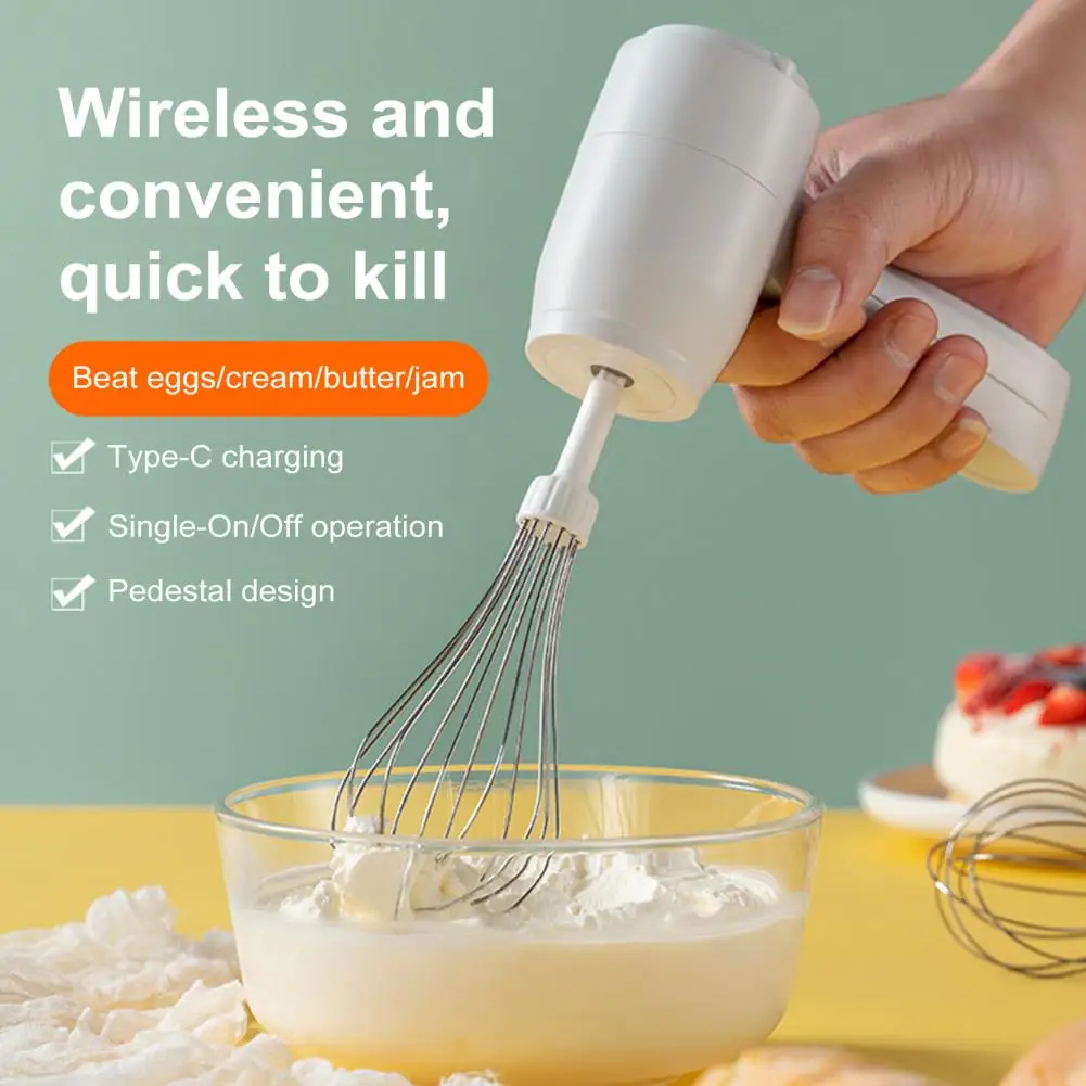 Kitchen Mixer with Large-capacity Battery Cordless Rechargeable Electric Hand Mixer for Baking Cooking Panel Speed for Whisking