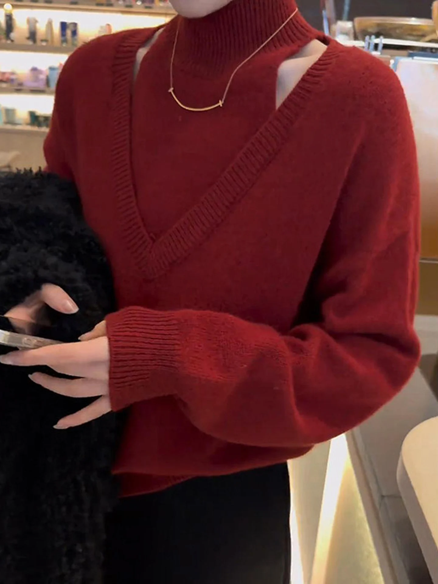 

Новогодний красный f High Ne вязаный базовый свитер из двух предметов, женский осенне-зимний высококачественный свитер Personali Inne...