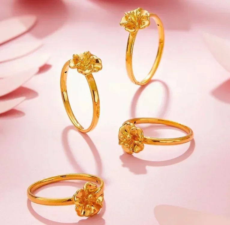 24k pure gold finger rings 999 real gold flower rings fine gold jewelry wedding rings