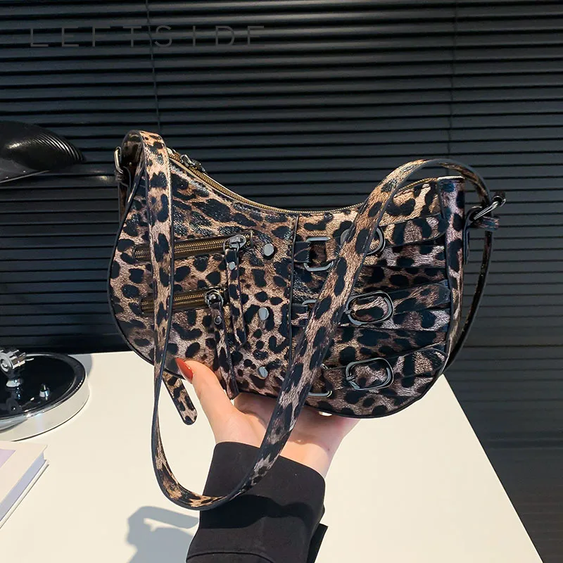 Small Leopard Pu Leather Shoulder Bags For Women 2024 Y2k New Korean Fashion Travel Handbags And Purses Females Crossbody Bag