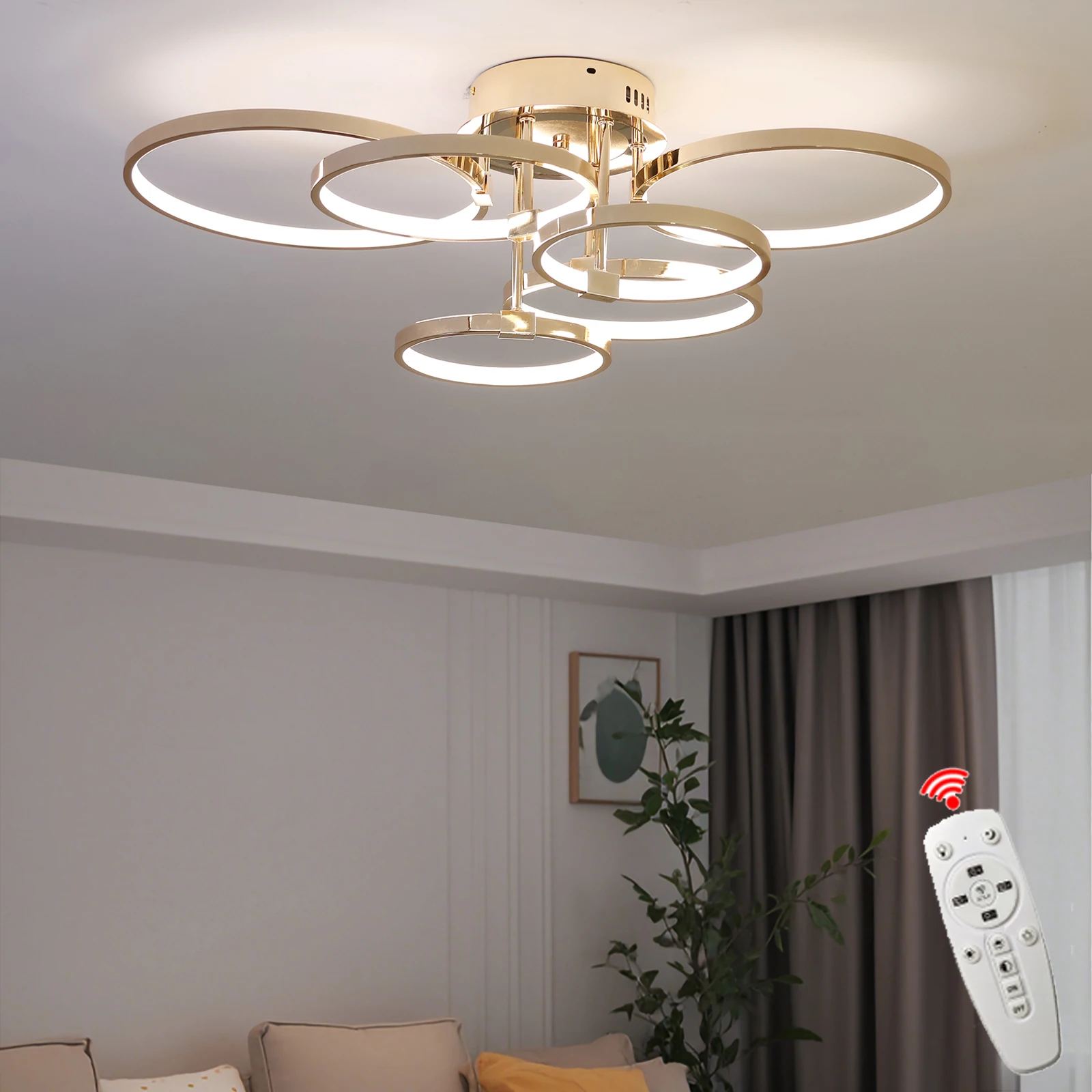 Modern ceiling light,dimmable Led ceiling lamp,4/6 ring Chandelier for living room,Bedroom ceiling light w/remote control