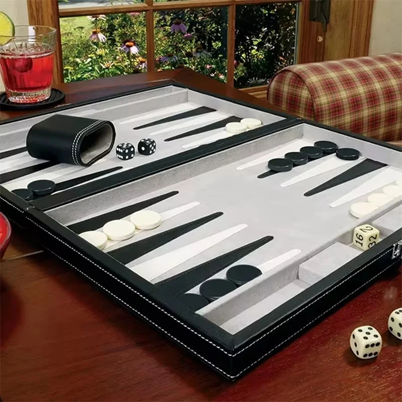 

Classic Board Game With Leather Case Folding Board,Gift Package,Portable Travel Strategy Backgammon Game Set For Adults