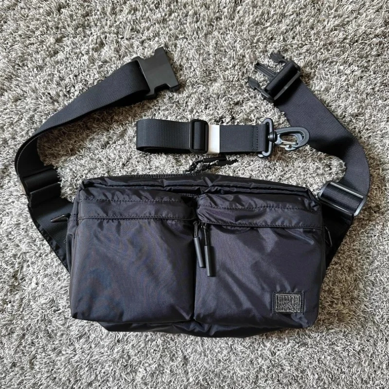 

Por Double Pocket Nylon Waist Bag Unisex Chest Bag Multi-compartment Crossbody Pouch Multiple Colors Available