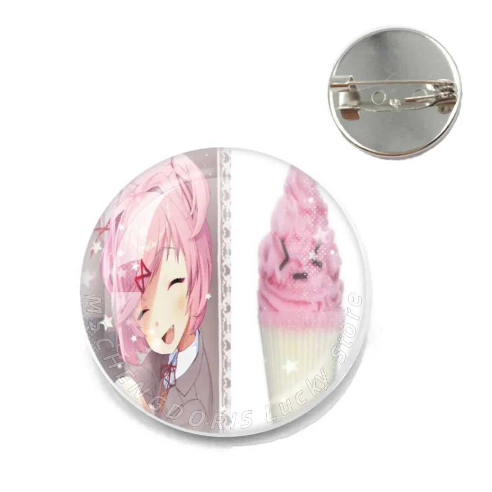 Cartoon Character N-Natsuki Pins Badge Glass Cabochon Metal 25MM Brooch Pin Backpack Clothing Decor Lapel Jewelry Gift
