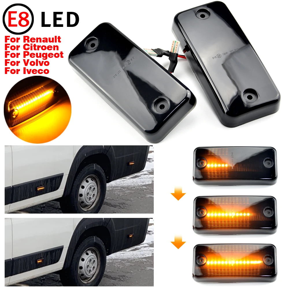 2PCS For Fiat Ducato Citroen Relay Peugeot Boxer Renault VOLVO MAN Iveco Amber Dynamic Flowing LED Side Marker Light