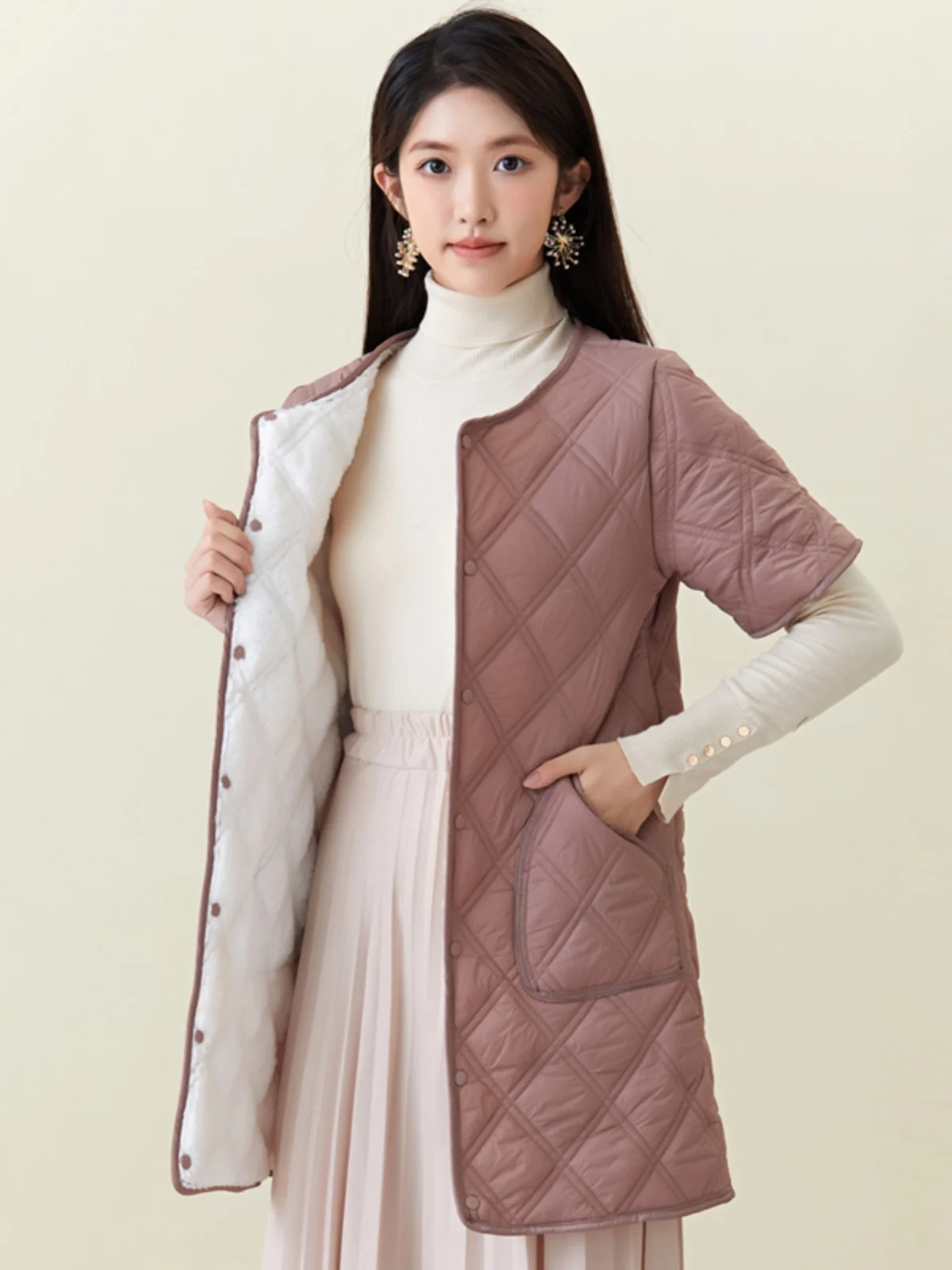 الدفء Thiened طويل خروف المخملية سترة المرأة Faionable جديد Sle أمي الدافئة بال Jaet f Sve تخفيف Sle #2