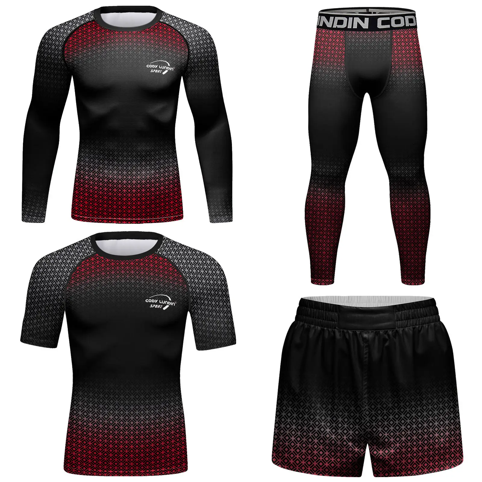 4pcs/Sets Rashguard Suit for Adult Male Muay Thai Shorts Brazilian Jiu Jitsu Tattoo MMA T-Shirt+Pants Bjj Boxing  Sportswears