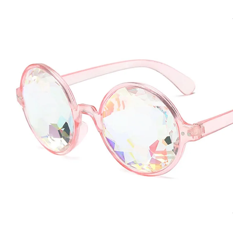 YOOSKE Kaleidoscope Glasses Women Retro Rave Festival Round Sunglasses Men  Holographic Mosaic Prism Sun glasses Party Cosplay