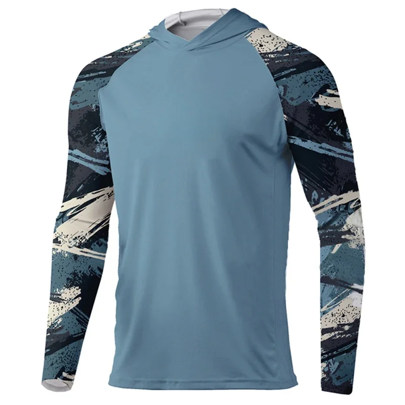 2023 New Men's hooded Performance Fishing T-Shirt Outdoor Long Sleeve Mesh Apparel UV Protection Angling Clothing UPF 50+