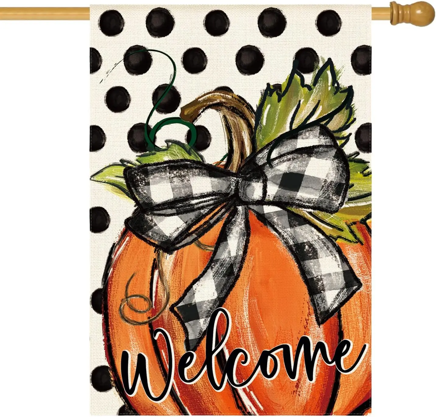 AVOIN colorlife Fall Welcome Pumpkin House Flag 28x40 Inch Double Sided Outside, Polka Dot Seasonal Thanksgiving Yard Outdoor De