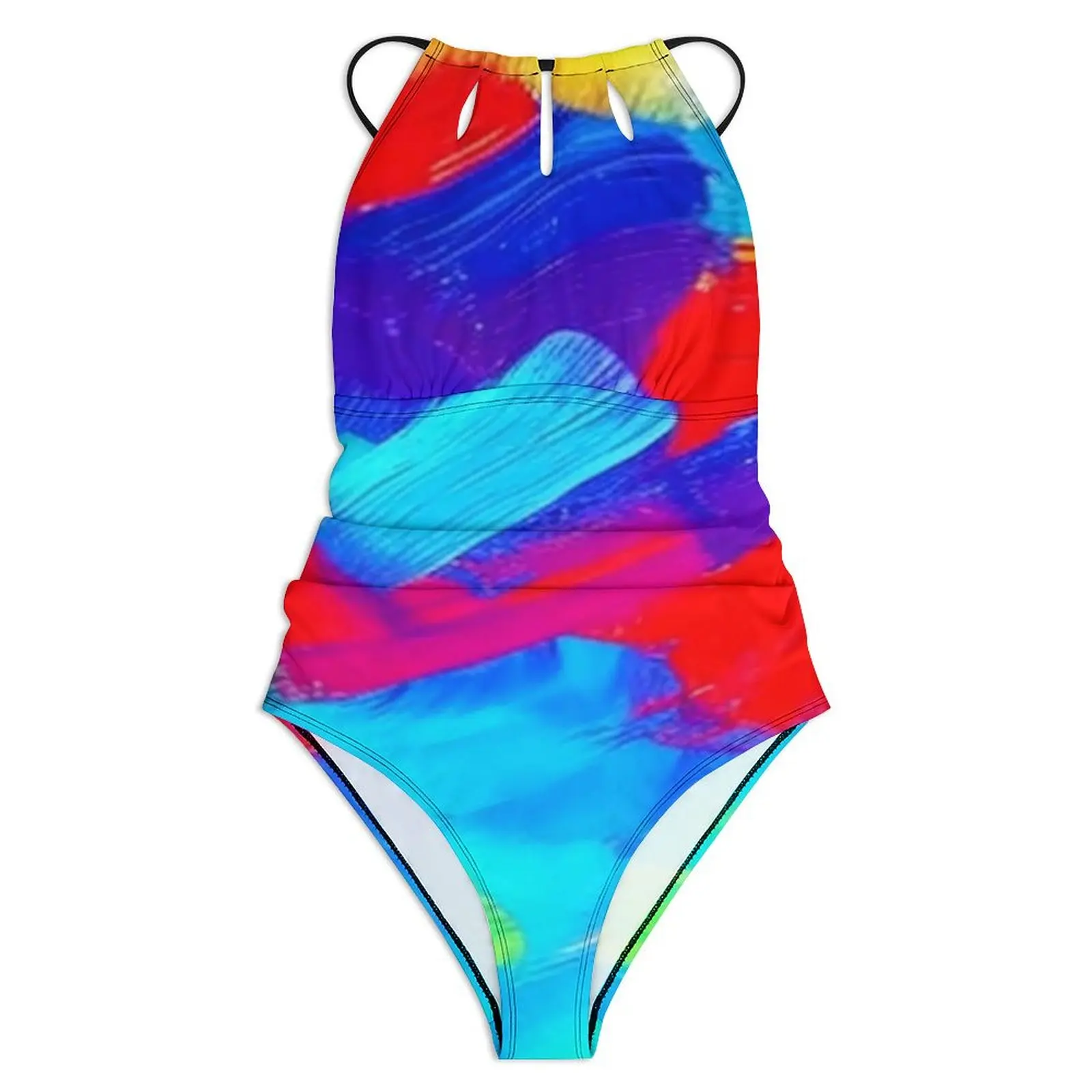 Abstract Paint Brush Swimsuit Sexy Red Blue Yellow One Piece Swimwear Push Up Swimsuits Trendy Holiday Surf Bathing Suit