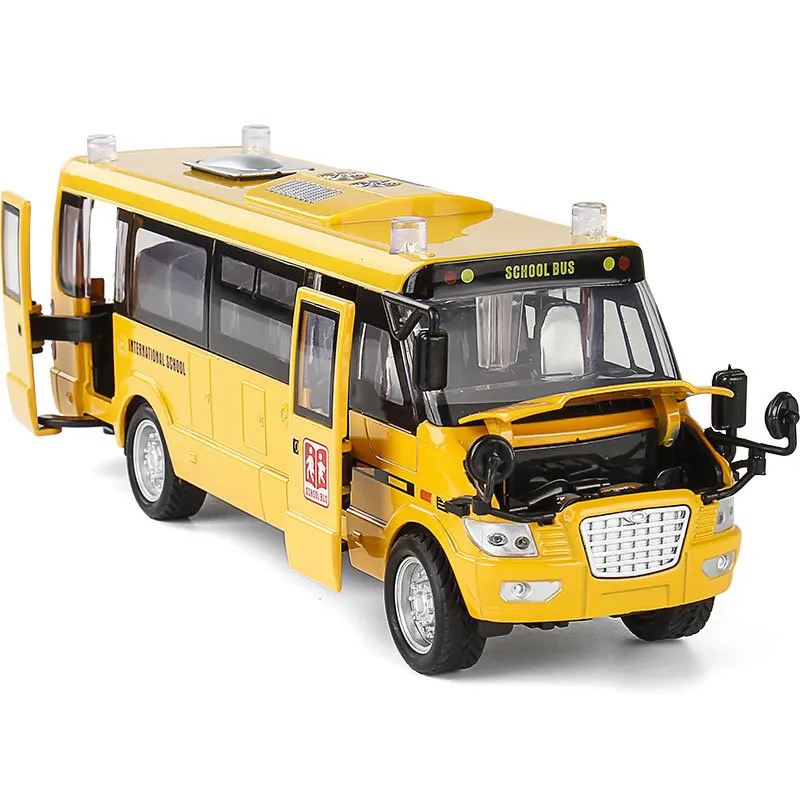 Double Open Door School Bus School Bus Sound Light Rebound Simulation Alloy Bus Model Boy Gift B331