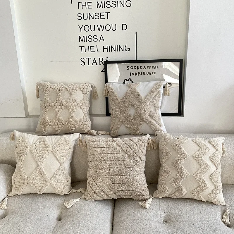 Bohemia Throw Pillow Cover Decorative Pillow Case Real Shooting Tufted Tassel Cushion Cover 45*45 Wholesale Pillow Cover