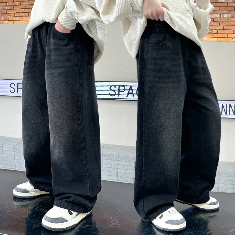 Child Baggy Jeans for Boys Blue Elastic Waist Denim Pants 5 6 7 8 9 10 11 12 13 14Years Old Kids Clothing Loose Casual Trousers