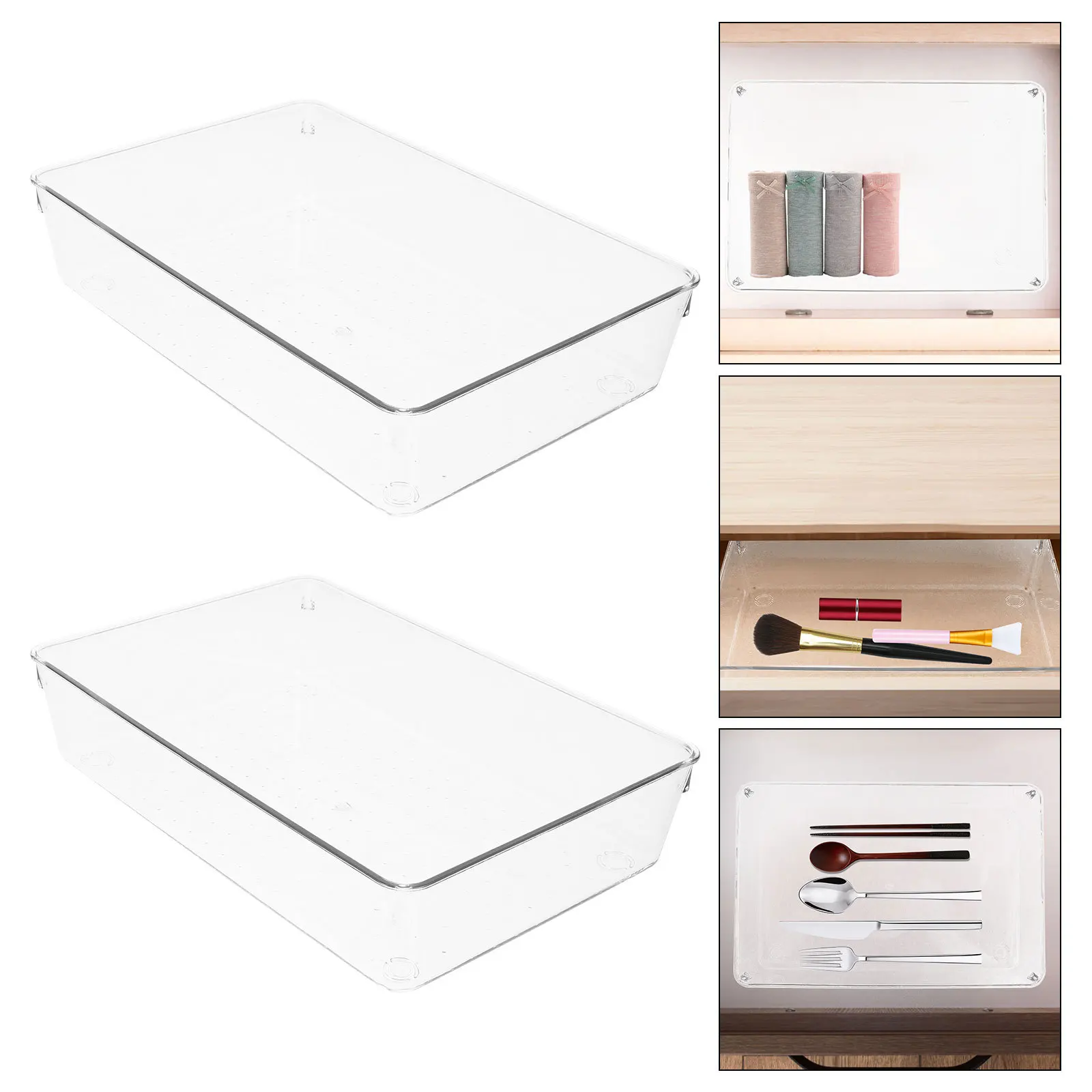 

2Pcs Drawer Storage Organizer Box Versatile Plastic Organizer for Cosmetics Utensils Jewelry Pencils Desktop Tidy Solution