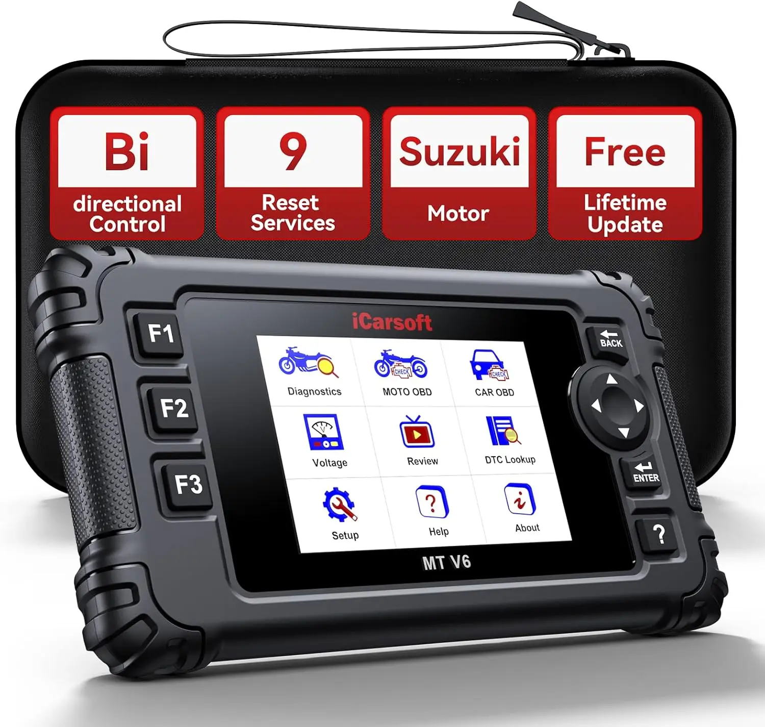 

Сканер OBD2 для мотоцикла MT V6 Suzuki, двунаправленный диагностический инструмент с 9 сбросами, 12 активными тестировами, прямые данные, тест на батарейку, автоматический