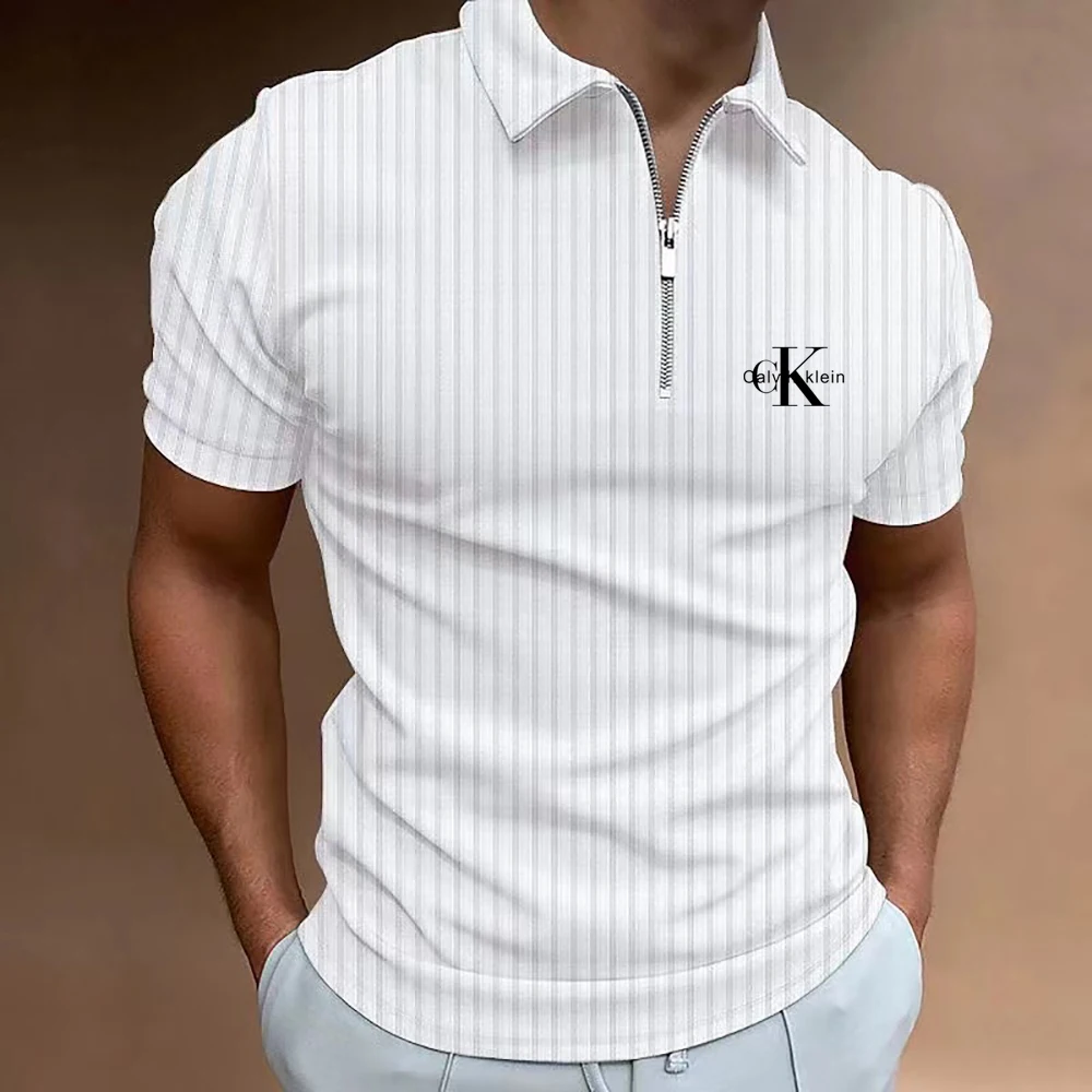 Summer New Men\'s Short Sleeve Polo Shirt Zipper T-shirt Cool and Breathable Business Casual Sweat-absorbing Top