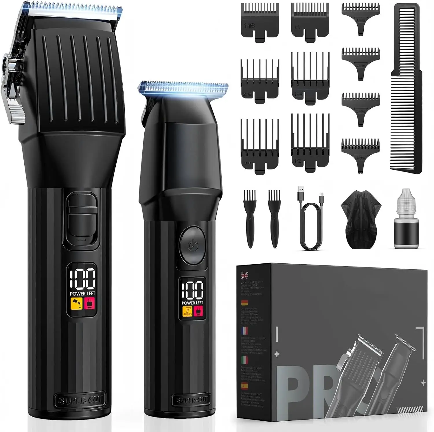 

Professional Electric Hair Clippers with LED Display for Men & Kids – Corded Beard Trimmer Grooming Kit (Black)