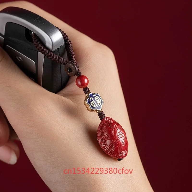 Luxury Red Cinnabar Turtle Shell Phone Chain Key Buckle Natural Genuine Women's Jewelry Accessories Energy Gift Best Seller