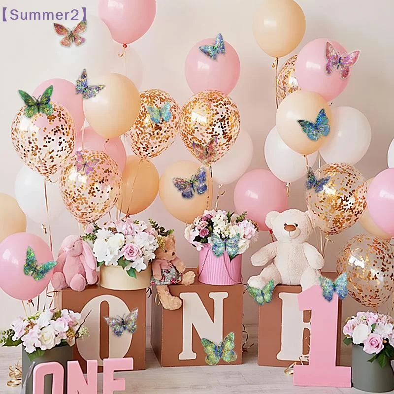 10Pcs Holographic Laser Colorful 3D Butterfly Wall Stickers PET Waterproof Decorative Stickers For DIY Scrapbooking Journal{S}