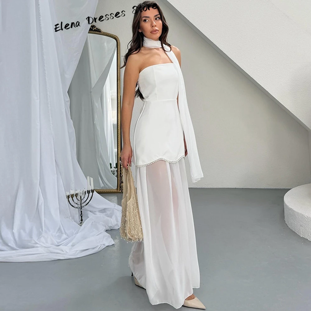 Maßgeschneidertes weißes, trägerloses, ärmelloses Abendkleid im A-Linien-Schnitt mit Perlen, Promi-Kleid, modisches Partykleid mit Reißverschluss am Rücken – Detail 6