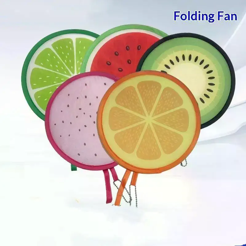 Portable Round Foldable Hand Fans Cartoon Foldable Design Handheld Folding Fan Round Shape Fruit Style Cooling Fans