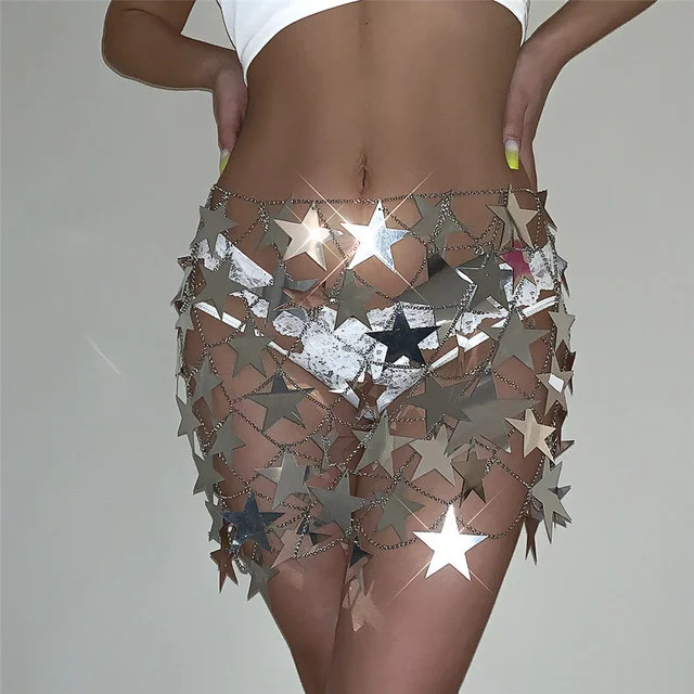Ingesight. z einzigartige Big Star Pailletten Quaste Mini Top und Rock Frauen sexy Bikini Taille Kette Körpers chmuck Festival Rave Outfit – Detail 23