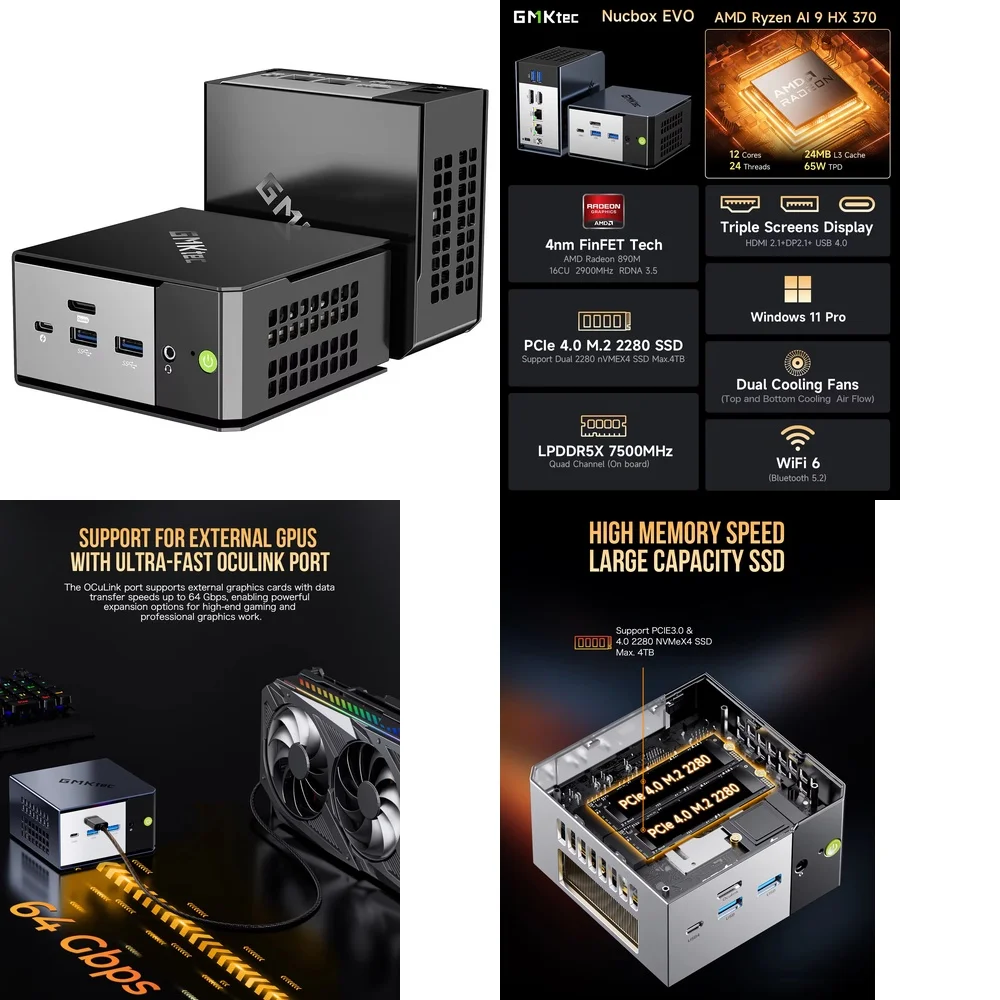 

for GMKtec EVO-X1 AMD Ryzen AI 9 HX370 Mini PC for Gaming Computer PC with 12-Core 24-Thread CPU 32GB LPDDR5 RAM 1TB SSD AMD