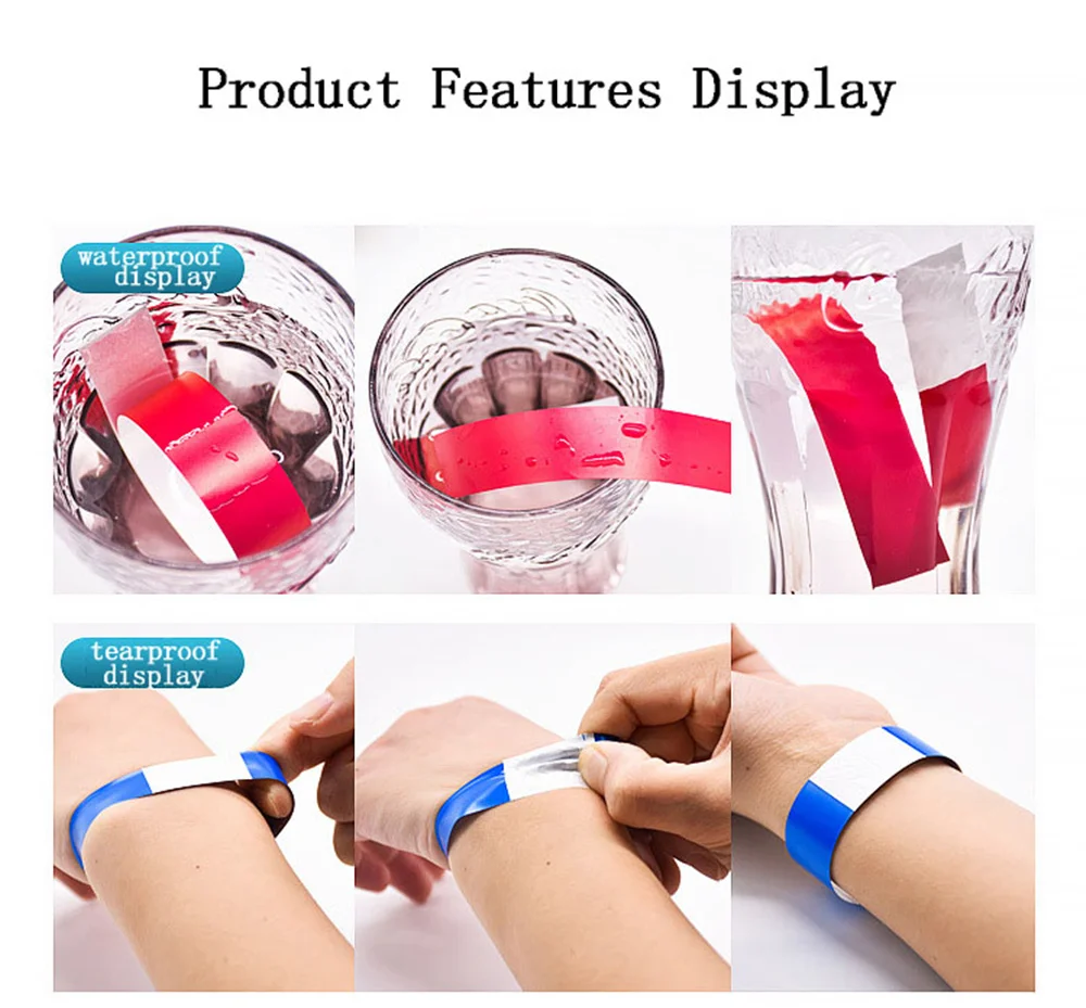 2000pcs Party Paper Bracelet Synthetic Paper Plastic Wristbands Sticky Wristband Print Pattern Logo Party Wristbands