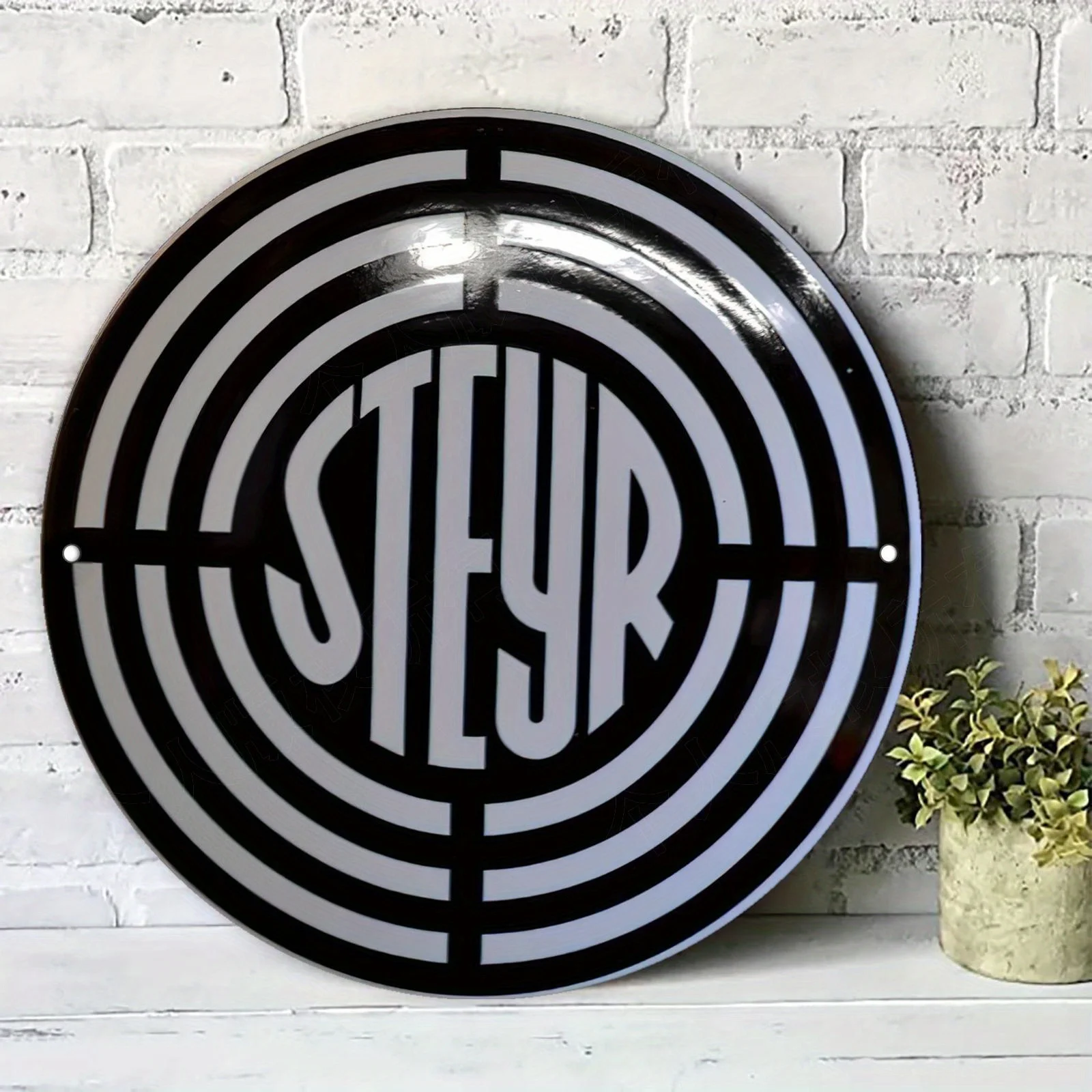 HD Aluminum Metal Sign, Steyr Logo Concentric Circles Round Wall Decor, Vintage Farm Equipment Brand Design Tin Poster for Home
