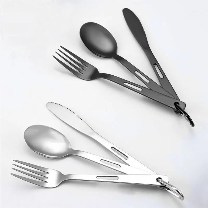 3pcs/set Stainless Steel Cutlery Set Knife Fork Spoon For Home Use Travel Camping Picnic Portable Tableware Set