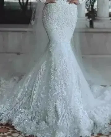 Vestidos de novia de sirena de manga larga, preciosos y románticos personalizados, vestido de novia de princesa de encaje con cuentas, apliques hechos a medida