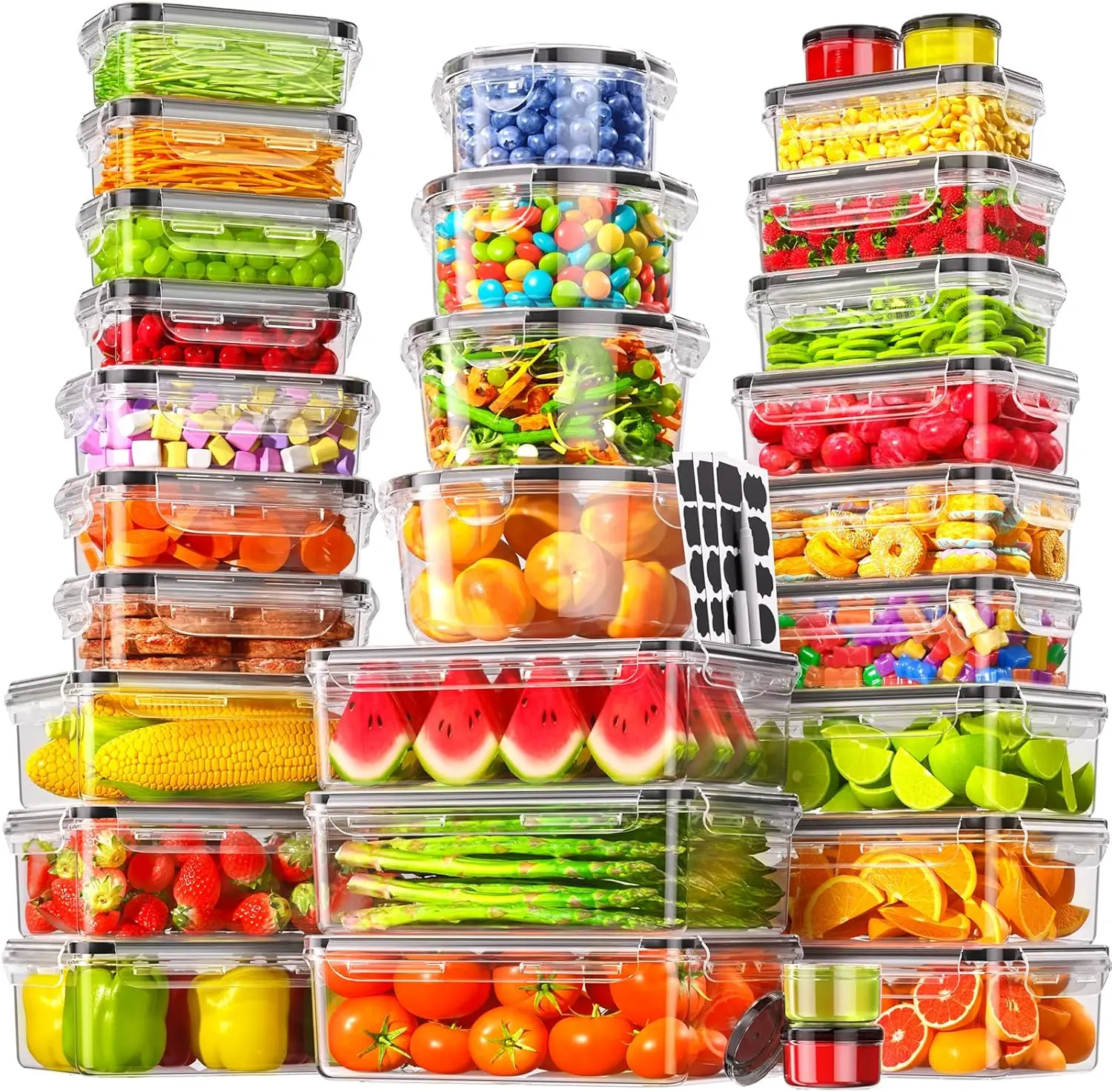 50Pcs/25-Pack Airtight Food Storage Containers with Lids Leakproof Meal Prep Bento Box BPA-Free Reusable Plastic Lunch Box Stackable Fridge Organizer Microwave Safe Kitchen Storage & Organization