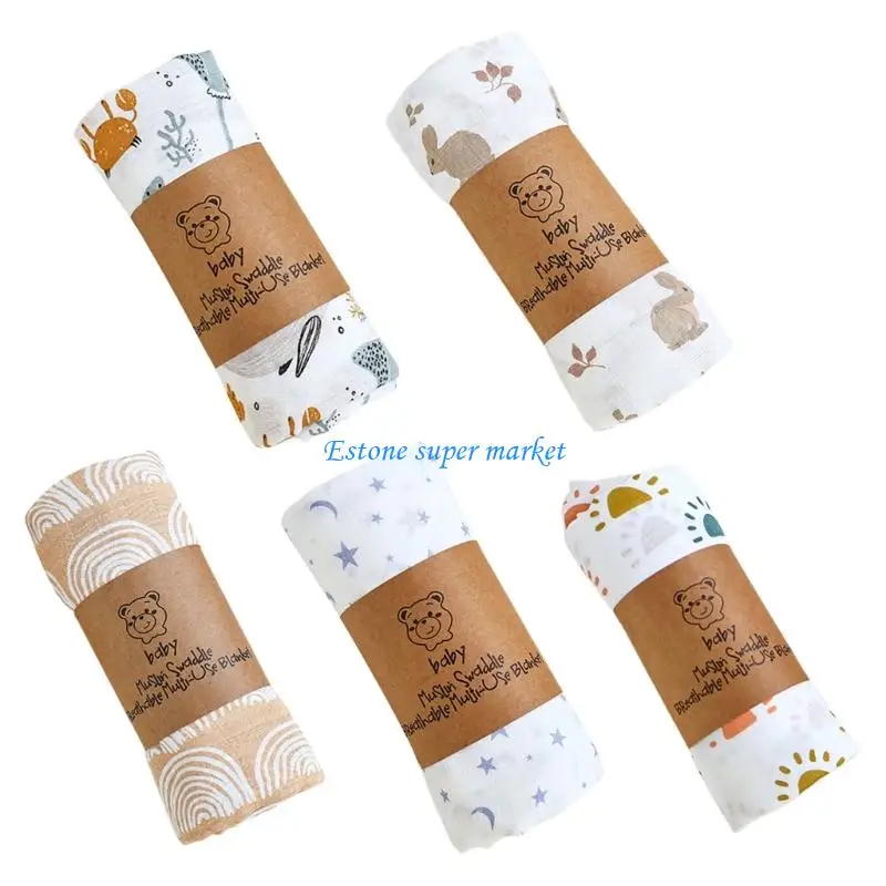 

090B Breathable Muslin Swaddles Blanket For Newborns Infants Boys Girls Lightweight